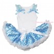White Baby Pettitop Light Blue Ruffles & Bows & Light Blue White Dots Newborn Pettiskirt NG1663